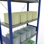 Grundregal, Fachbodenregal Stecksystem MULTIplus330, 3000 x 1000 x 400 mm (HxBxT), 7 Fachböden, Kreuzstrebe, RAL 5010 enzianblau/verzinkt