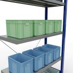 Anbauregal, Fachbodenregal Stecksystem MULTIplus330, 2000 x 1000 x 400 mm (HxBxT), 5 Fachböden, Kreuzstrebe, RAL 5010 enzianblau/verzinkt