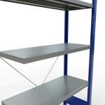 Anbauregal, Fachbodenregal Stecksystem MULTIplus330, 2000 x 1000 x 400 mm (HxBxT), 5 Fachböden, Kreuzstrebe, RAL 5010 enzianblau/verzinkt