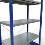 Grundregal, Fachbodenregal Stecksystem MULTIplus330, 2000 x 1000 x 500 mm (HxBxT), 5 Fachböden, Kreuzstrebe, RAL 5010 enzianblau/verzinkt
