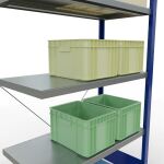 Anbauregal, Fachbodenregal Stecksystem MULTIplus330, 2000 x 1000 x 500 mm (HxBxT), 5 Fachböden, Kreuzstrebe, RAL 5010 enzianblau/verzinkt