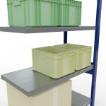 Anbauregal, Fachbodenregal Stecksystem MULTIplus330, 2500 x 1000 x 500 mm (HxBxT), 6 Fachböden, Kreuzstrebe, RAL 5010 enzianblau/verzinkt