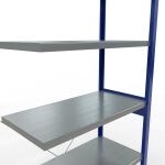 Anbauregal, Fachbodenregal Stecksystem MULTIplus330, 2500 x 1000 x 500 mm (HxBxT), 6 Fachböden, Kreuzstrebe, RAL 5010 enzianblau/verzinkt
