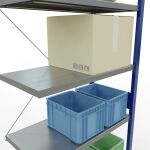 Anbauregal, Fachbodenregal Stecksystem MULTIplus330, 3000 x 1000 x 500 mm (HxBxT), 7 Fachböden, Kreuzstrebe, RAL 5010 enzianblau/verzinkt