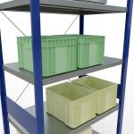 Grundregal, Fachbodenregal Stecksystem MULTIplus330, 3000 x 1000 x 600 mm (HxBxT), 7 Fachböden, Kreuzstrebe, RAL 5010 enzianblau/verzinkt