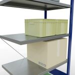 Anbauregal, Fachbodenregal Stecksystem MULTIplus330, 2000 x 1000 x 600 mm (HxBxT), 5 Fachböden, Kreuzstrebe, RAL 5010 enzianblau/verzinkt