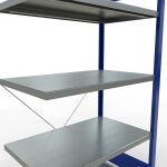 Anbauregal, Fachbodenregal Stecksystem MULTIplus330, 2000 x 1000 x 600 mm (HxBxT), 5 Fachböden, Kreuzstrebe, RAL 5010 enzianblau/verzinkt
