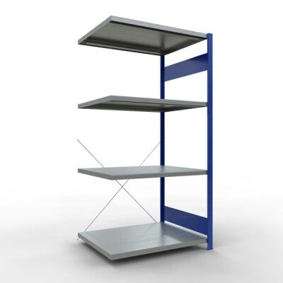 Anbauregal, Fachbodenregal Stecksystem MULTIplus330, 2000 x 1000 x 800 mm (HxBxT), 5 Fachböden, Kreuzstrebe, RAL 5010 enzianblau/verzinkt