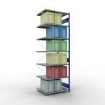 Anbauregal, Fachbodenregal Stecksystem MULTIplus330, 3000 x 1000 x 800 mm (HxBxT), 7 Fachböden, Kreuzstrebe, RAL 5010 enzianblau/verzinkt