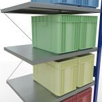 Anbauregal, Fachbodenregal Stecksystem MULTIplus330, 3000 x 1000 x 800 mm (HxBxT), 7 Fachböden, Kreuzstrebe, RAL 5010 enzianblau/verzinkt