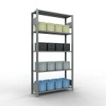 Grundregal, Fachbodenregal Stecksystem MULTIplus85, 2000 x 1000 x 300 mm (HxBxT), 5 Fachböden, Längenriegel, verzinkt