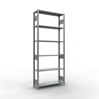 Grundregal, Fachbodenregal Stecksystem MULTIplus85, 2500 x 1000 x 300 mm (HxBxT), 6 Fachböden, Längenriegel, verzinkt