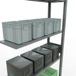 Anbauregal, Fachbodenregal Stecksystem MULTIplus85, 3000 x 1000 x 300 mm (HxBxT), 7 Fachböden, Längenriegel, verzinkt