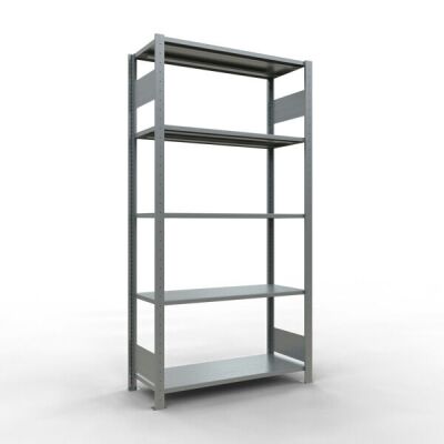 Grundregal, Fachbodenregal Stecksystem MULTIplus85, 2000 x 1000 x 400 mm (HxBxT), 5 Fachböden, Längenriegel, verzinkt