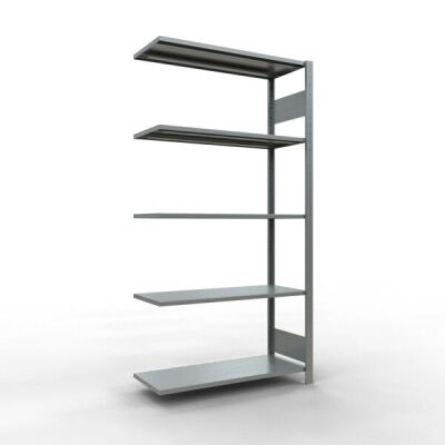 Anbauregal, Fachbodenregal Stecksystem MULTIplus85, 2000 x 1000 x 400 mm (HxBxT), 5 Fachböden, Längenriegel, verzinkt