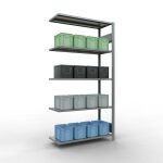 Anbauregal, Fachbodenregal Stecksystem MULTIplus85, 2000 x 1000 x 400 mm (HxBxT), 5 Fachböden, Längenriegel, verzinkt