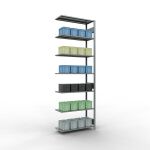Anbauregal, Fachbodenregal Stecksystem MULTIplus85, 3000 x 1000 x 400 mm (HxBxT), 7 Fachböden, Längenriegel, verzinkt