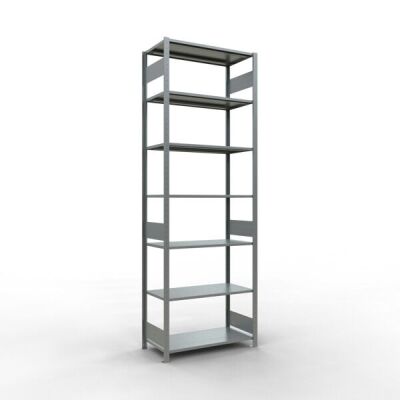 Grundregal, Fachbodenregal Stecksystem MULTIplus85, 3000 x 1000 x 500 mm (HxBxT), 7 Fachböden, Längenriegel, verzinkt