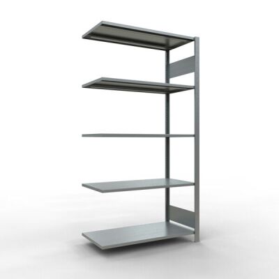 Anbauregal, Fachbodenregal Stecksystem MULTIplus85, 2000 x 1000 x 500 mm (HxBxT), 5 Fachböden, Längenriegel, verzinkt