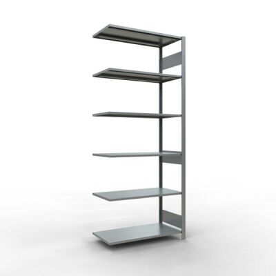 Anbauregal, Fachbodenregal Stecksystem MULTIplus85, 2500 x 1000 x 500 mm (HxBxT), 6 Fachböden, Längenriegel, verzinkt