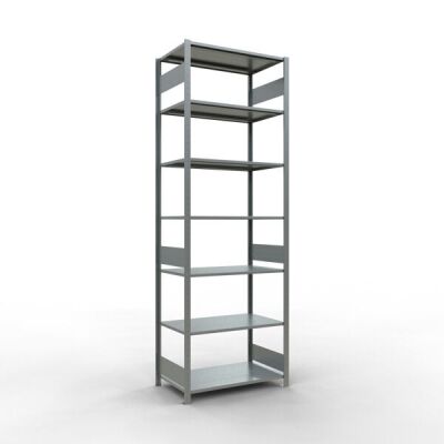 Grundregal, Fachbodenregal Stecksystem MULTIplus85, 3000 x 1000 x 600 mm (HxBxT), 7 Fachböden, Längenriegel, verzinkt