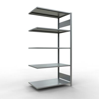 Anbauregal, Fachbodenregal Stecksystem MULTIplus85, 2000 x 1000 x 600 mm (HxBxT), 5 Fachböden, Längenriegel, verzinkt