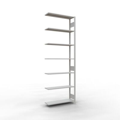 Anbauregal, Fachbodenregal Stecksystem MULTIplus85, 3000 x 1000 x 300 mm (HxBxT), 7 Fachböden, Längenriegel, RAL 7035 lichtgrau