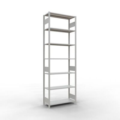 Grundregal, Fachbodenregal Stecksystem MULTIplus85, 3000 x 1000 x 400 mm (HxBxT), 7 Fachböden, Längenriegel, RAL 7035 lichtgrau