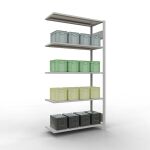 Anbauregal, Fachbodenregal Stecksystem MULTIplus85, 2000 x 1000 x 400 mm (HxBxT), 5 Fachböden, Längenriegel, RAL 7035 lichtgrau