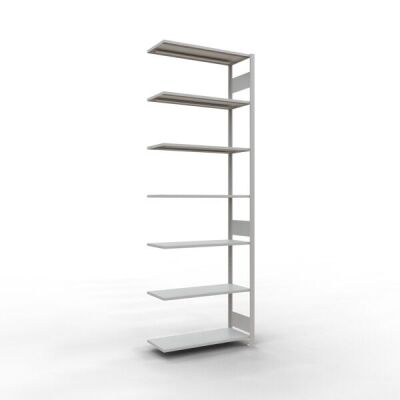 Anbauregal, Fachbodenregal Stecksystem MULTIplus85, 3000 x 1000 x 400 mm (HxBxT), 7 Fachböden, Längenriegel, RAL 7035 lichtgrau