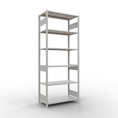 Grundregal, Fachbodenregal Stecksystem MULTIplus85, 2500 x 1000 x 500 mm (HxBxT), 6 Fachböden, Längenriegel, RAL 7035 lichtgrau