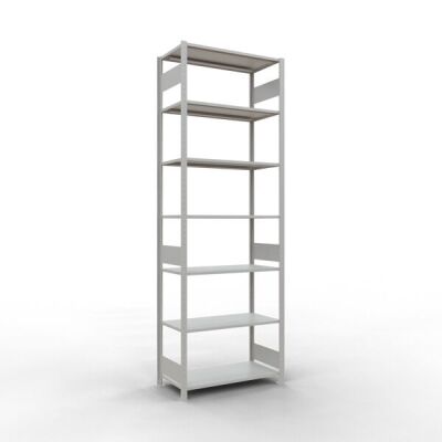 Grundregal, Fachbodenregal Stecksystem MULTIplus85, 3000 x 1000 x 500 mm (HxBxT), 7 Fachböden, Längenriegel, RAL 7035 lichtgrau