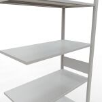 Anbauregal, Fachbodenregal Stecksystem MULTIplus85, 3000 x 1000 x 500 mm (HxBxT), 7 Fachböden, Längenriegel, RAL 7035 lichtgrau