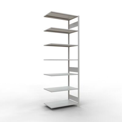 Anbauregal, Fachbodenregal Stecksystem MULTIplus85, 3000 x 1000 x 600 mm (HxBxT), 7 Fachböden, Längenriegel, RAL 7035 lichtgrau