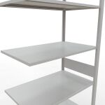 Anbauregal, Fachbodenregal Stecksystem MULTIplus85, 3000 x 1000 x 600 mm (HxBxT), 7 Fachböden, Längenriegel, RAL 7035 lichtgrau