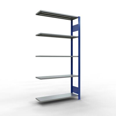 Anbauregal, Fachbodenregal Stecksystem MULTIplus85, 2000 x 1000 x 300 mm (HxBxT), 5 Fachböden, Längenriegel, RAL 5010 enzianblau