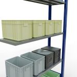 Anbauregal, Fachbodenregal Stecksystem MULTIplus85, 2000 x 1000 x 300 mm (HxBxT), 5 Fachböden, Längenriegel, RAL 5010 enzianblau