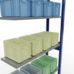 Anbauregal, Fachbodenregal Stecksystem MULTIplus85, 2500 x 1000 x 300 mm (HxBxT), 6 Fachböden, Längenriegel, RAL 5010 enzianblau