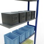 Anbauregal, Fachbodenregal Stecksystem MULTIplus85, 3000 x 1000 x 300 mm (HxBxT), 7 Fachböden, Längenriegel, RAL 5010 enzianblau