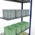 Anbauregal, Fachbodenregal Stecksystem MULTIplus85, 2000 x 1000 x 400 mm (HxBxT), 5 Fachböden, Längenriegel, RAL 5010 enzianblau