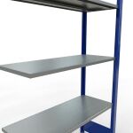Anbauregal, Fachbodenregal Stecksystem MULTIplus85, 2000 x 1000 x 400 mm (HxBxT), 5 Fachböden, Längenriegel, RAL 5010 enzianblau