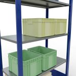 Grundregal, Fachbodenregal Stecksystem MULTIplus85, 2000 x 1000 x 500 mm (HxBxT), 5 Fachböden, Längenriegel, RAL 5010 enzianblau