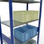 Grundregal, Fachbodenregal Stecksystem MULTIplus85, 3000 x 1000 x 500 mm (HxBxT), 7 Fachböden, Längenriegel, RAL 5010 enzianblau