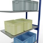 Anbauregal, Fachbodenregal Stecksystem MULTIplus85, 2500 x 1000 x 500 mm (HxBxT), 6 Fachböden, Längenriegel, RAL 5010 enzianblau