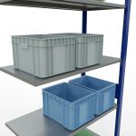 Anbauregal, Fachbodenregal Stecksystem MULTIplus85, 3000 x 1000 x 500 mm (HxBxT), 7 Fachböden, Längenriegel, RAL 5010 enzianblau