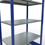 Grundregal, Fachbodenregal Stecksystem MULTIplus85, 2000 x 1000 x 600 mm (HxBxT), 5 Fachböden, Längenriegel, RAL 5010 enzianblau