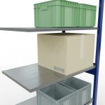 Anbauregal, Fachbodenregal Stecksystem MULTIplus85, 2500 x 1000 x 600 mm (HxBxT), 6 Fachböden, Längenriegel, RAL 5010 enzianblau