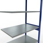 Anbauregal, Fachbodenregal Stecksystem MULTIplus85, 2500 x 1000 x 600 mm (HxBxT), 6 Fachböden, Längenriegel, RAL 5010 enzianblau