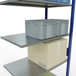 Anbauregal, Fachbodenregal Stecksystem MULTIplus85, 3000 x 1000 x 600 mm (HxBxT), 7 Fachböden, Längenriegel, RAL 5010 enzianblau