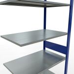 Anbauregal, Fachbodenregal Stecksystem MULTIplus85, 3000 x 1000 x 600 mm (HxBxT), 7 Fachböden, Längenriegel, RAL 5010 enzianblau